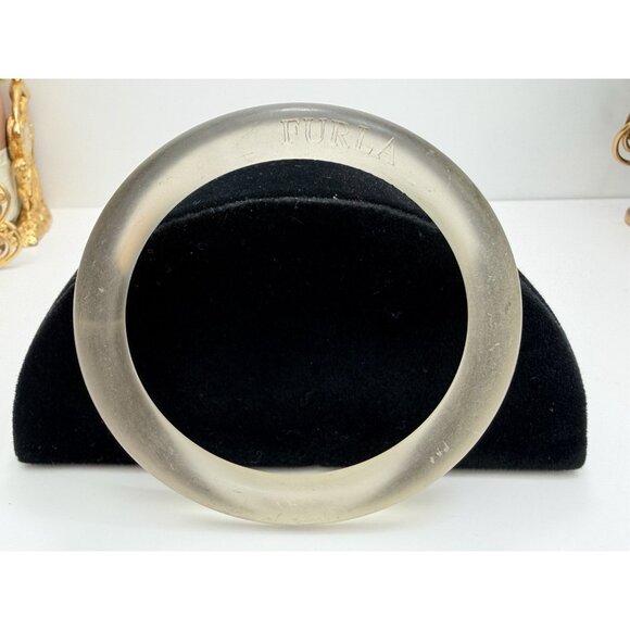 Furla Clear Lucite Bangle Bracelet Made In Italy Vintage Frosted Style Sz8” - Picture 10 of 10